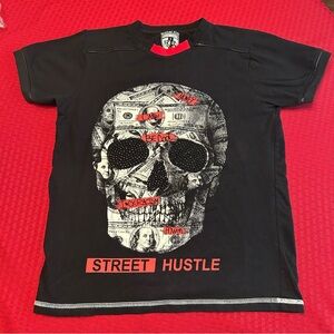 Bucheli Kids Sick Skull Shirt Size 16-18 Black Red Moda Italia Beaded Eyes, Nose